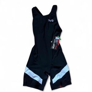 TYR Carbon Aerobk Trisuit Open Back M NWT Black/White Swimming Competition Suit